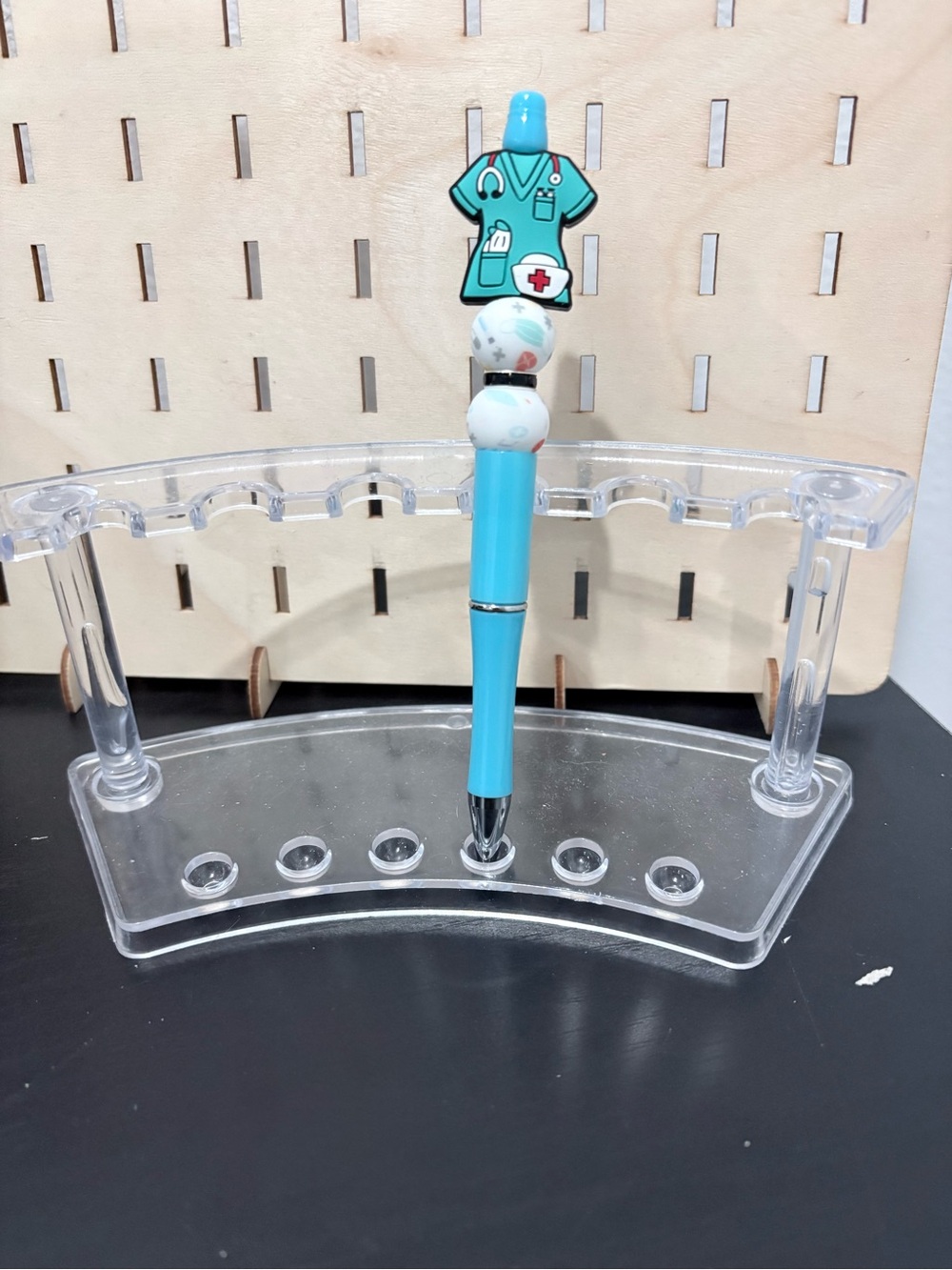 Handcrafted nurse scrubs theme beaded pen